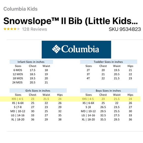 Columbia® Kids Snowslope™ II Bib XXS 4/5 - Picture 5 of 6